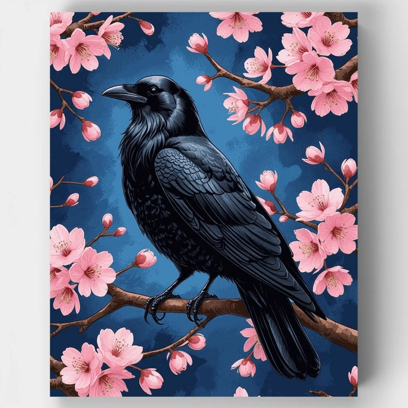 Raven Among Cherry Blossoms - Paint by Numbers Kit