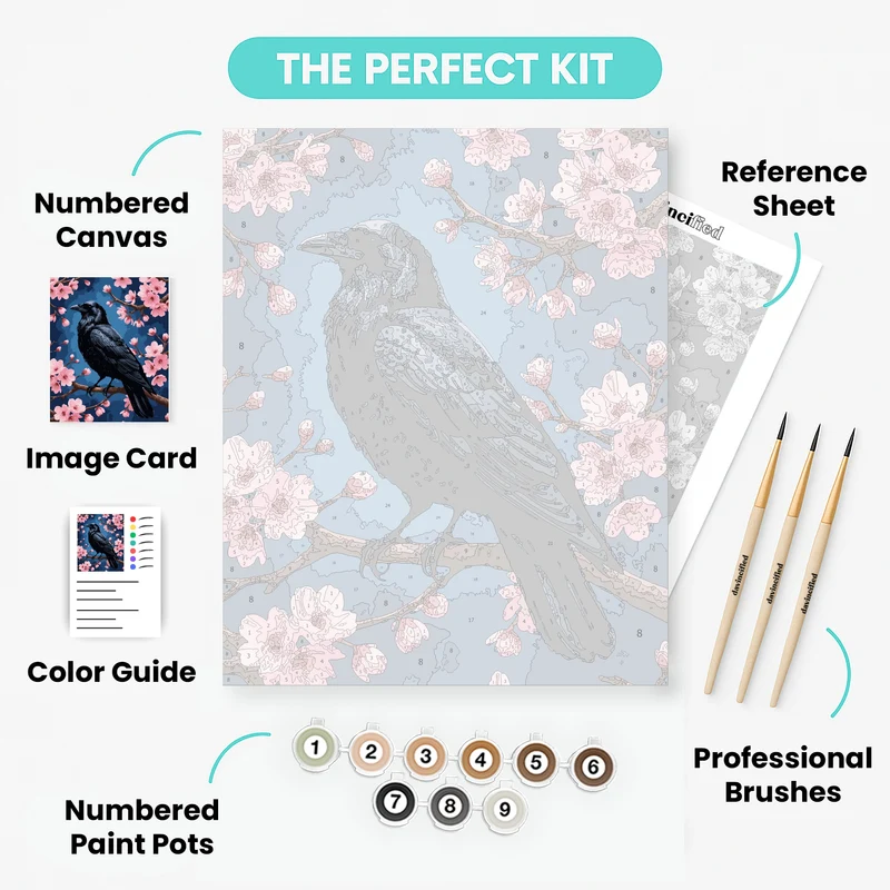 Raven Among Cherry Blossoms - Paint by Numbers Kit