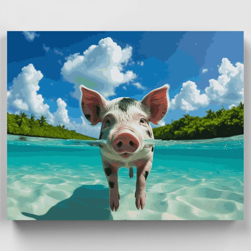 Swimming Pig in Tropical Paradise - Paint by Numbers Kit