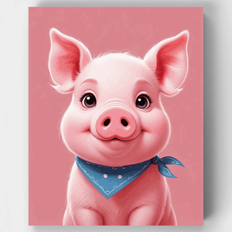 Adorable Pink Piglet with Blue Bandana - Paint by Numbers Kit