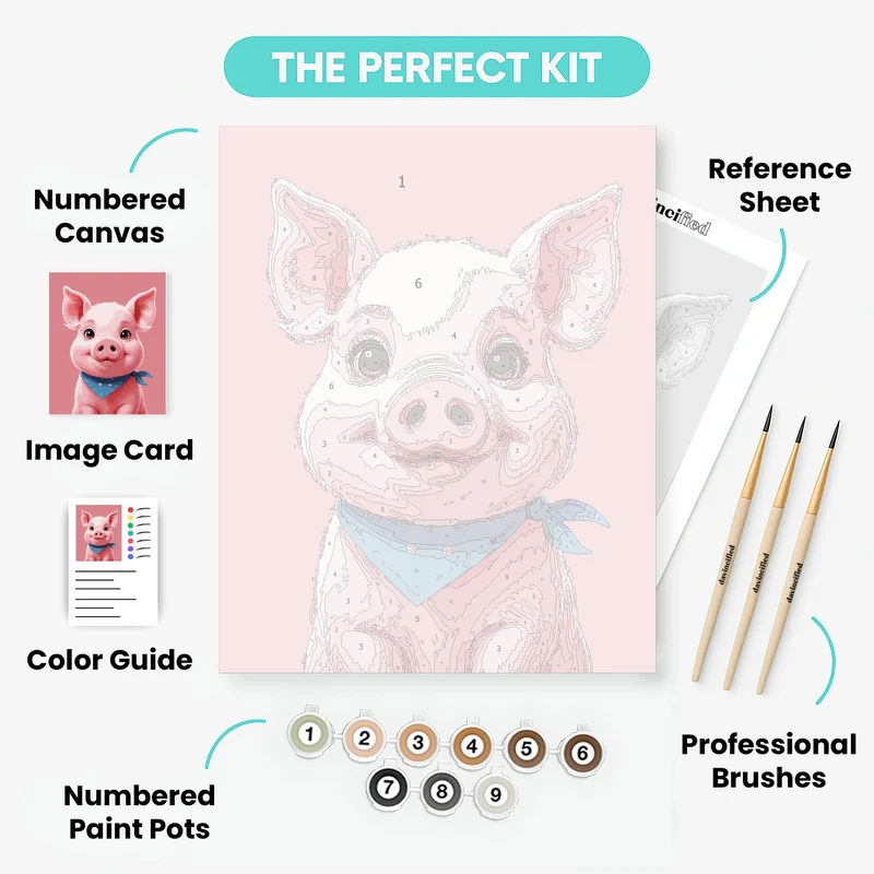 Adorable Pink Piglet with Blue Bandana - Paint by Numbers Kit