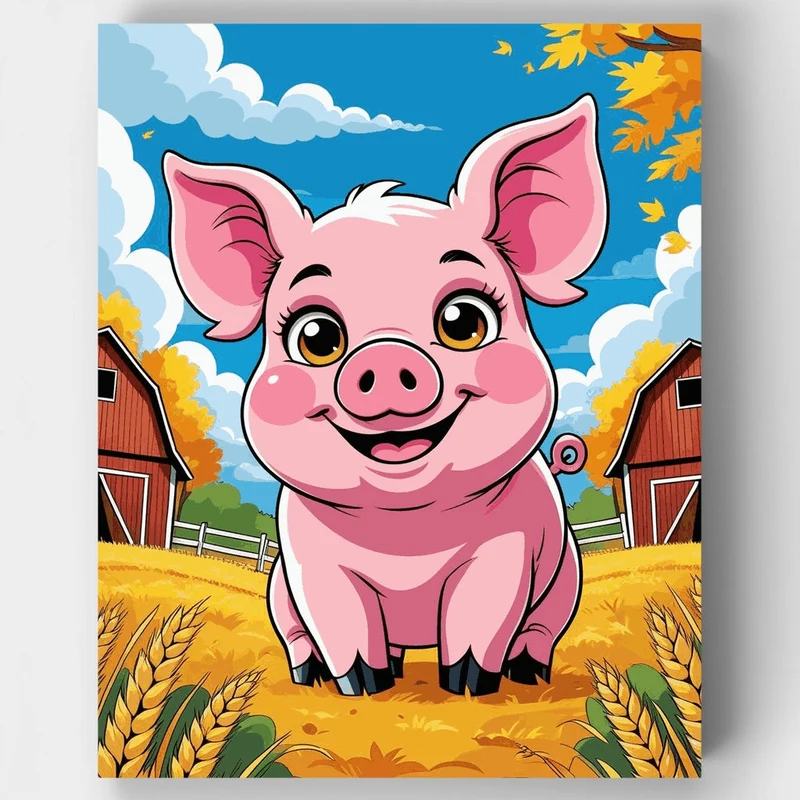 Cheerful Pink Piglet on the Farm - Paint by Numbers Kit
