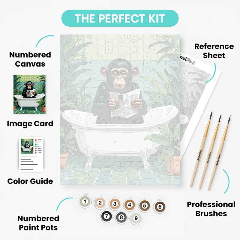 Chimpanzee Reading in Bathtub - Paint by Numbers Kit