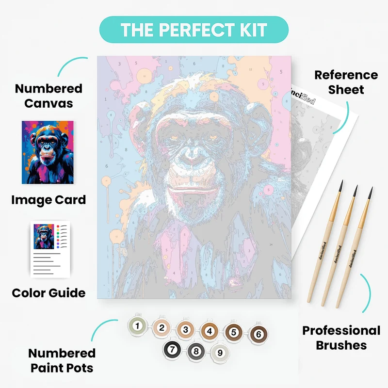 Colorful Pop Art Chimpanzee Portrait - Paint by Numbers Kit