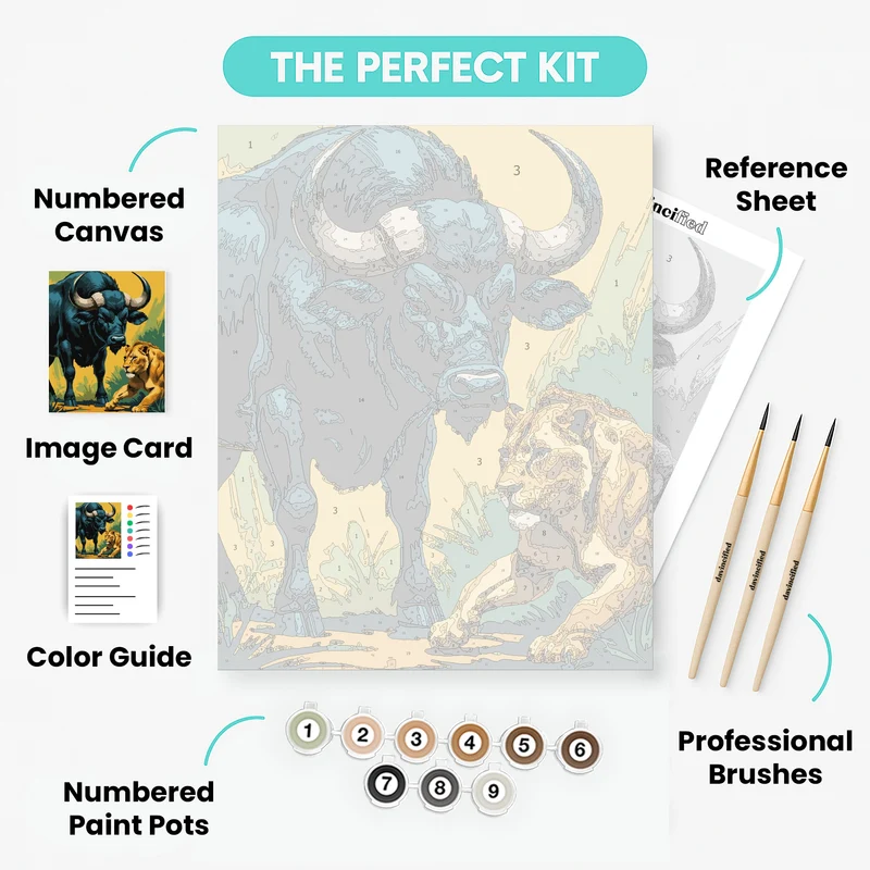 Buffalo and Lion Confrontation - Paint by Numbers Kit