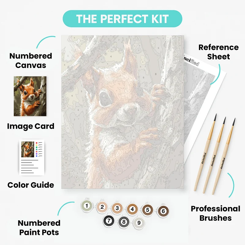 Curious Red Squirrel on Tree - Paint by Numbers Kit