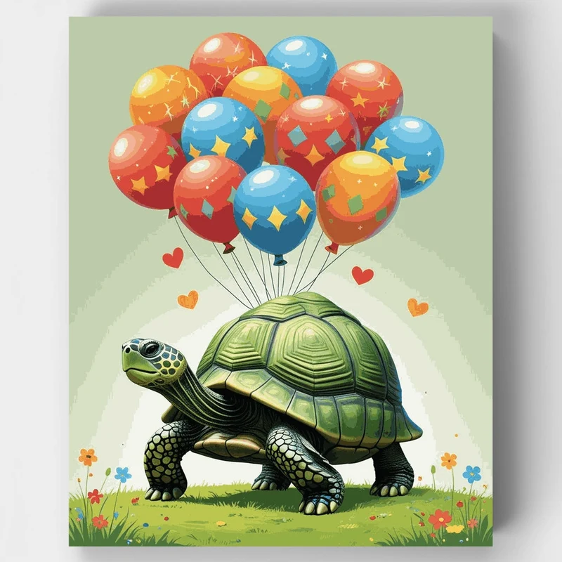 Tortoise with Colorful Balloons - Paint by Numbers Kit