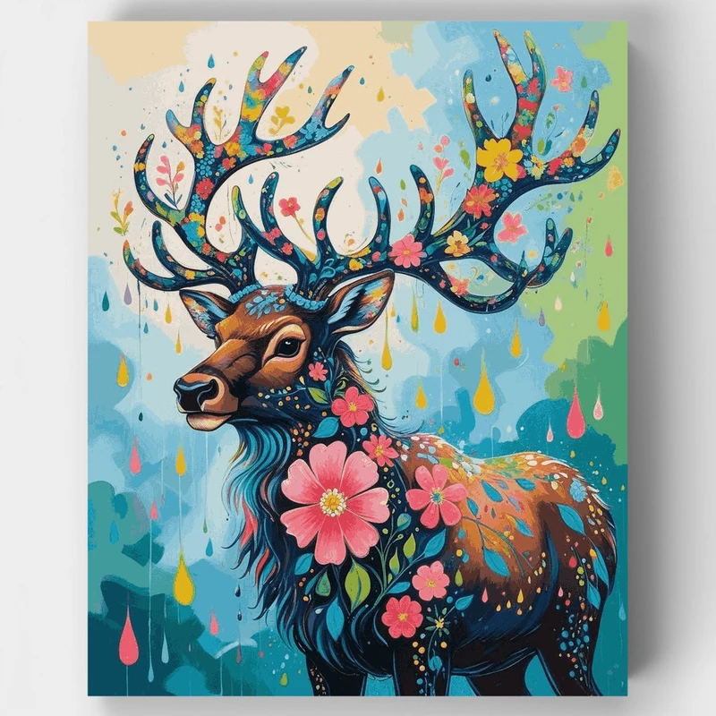 Floral Deer with Colorful Antlers - Paint by Numbers Kit