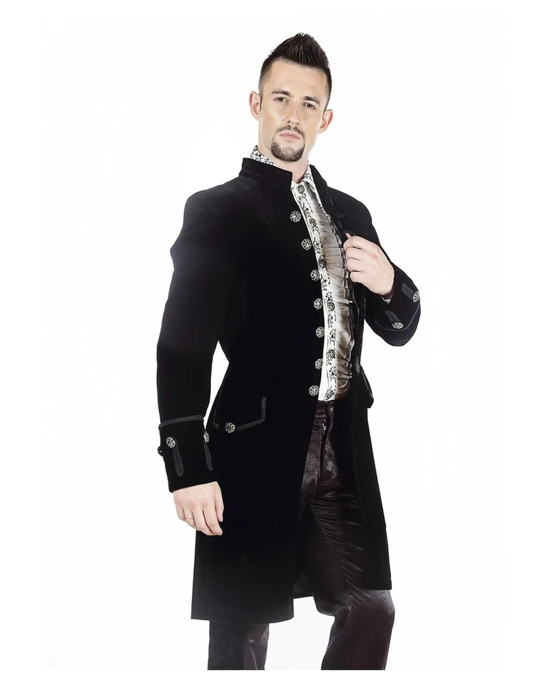 Gothic Aristokrat Herren Mantel Schwarzer Samt