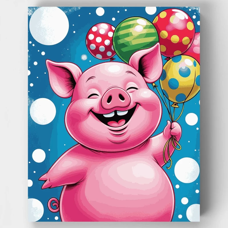 Cheerful Pig with Colorful Balloons - Paint by Numbers Kit