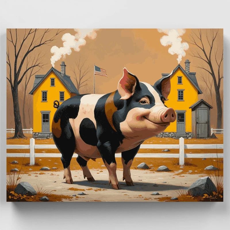 Spotted Pig on American Farm - Paint by Numbers Kit