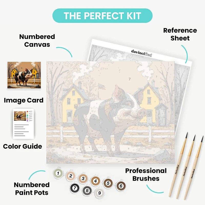 Spotted Pig on American Farm - Paint by Numbers Kit