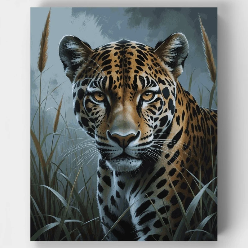 Majestic Jaguar in Misty Grassland - Paint by Numbers Kit