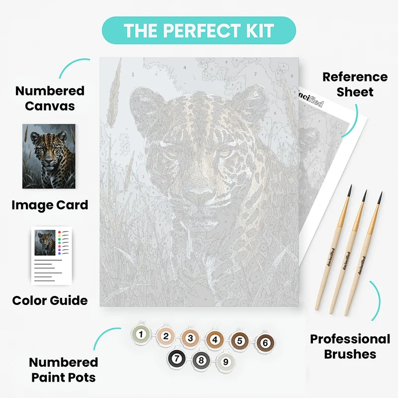 Majestic Jaguar in Misty Grassland - Paint by Numbers Kit