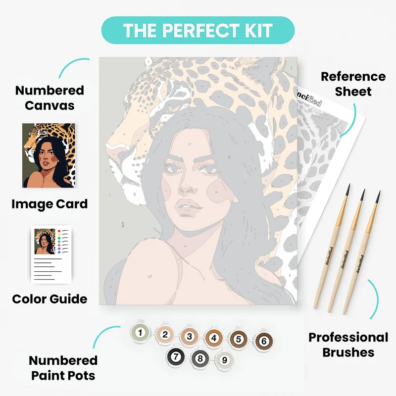 Woman with Jaguar Portrait - Paint by Numbers Kit
