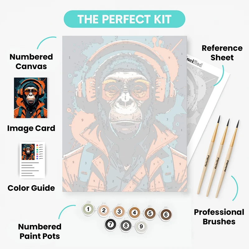 Cool Chimpanzee with Headphones - Paint by Numbers Kit
