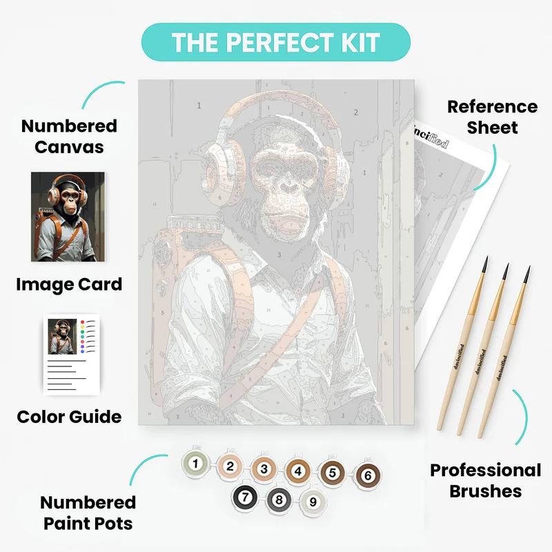 Chimpanzee DJ with Vintage Radio - Paint by Numbers Kit