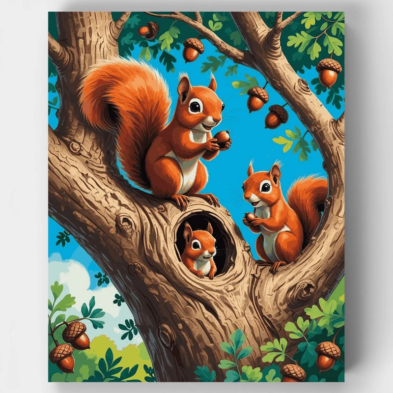 Squirrels Gathering Acorns - Paint by Numbers Kit