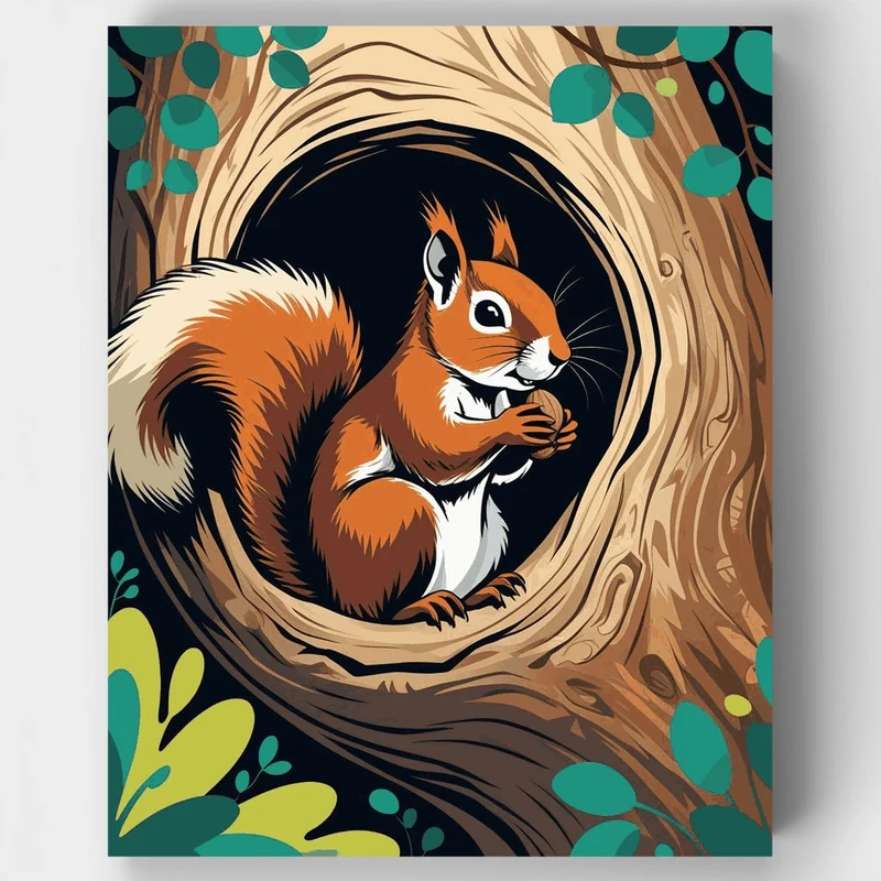Squirrel in Tree Hollow - Paint by Numbers Kit