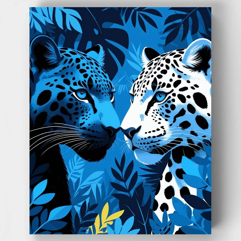 Blue Leopards in Tropical Paradise - Paint by Numbers Kit
