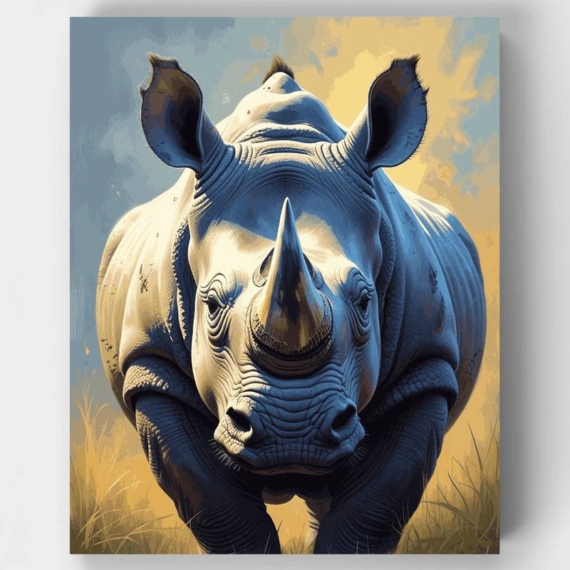 Powerful Rhinoceros Close-Up Portrait - Paint by Numbers Kit