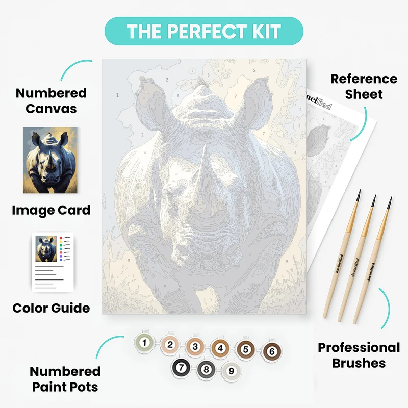 Powerful Rhinoceros Close-Up Portrait - Paint by Numbers Kit