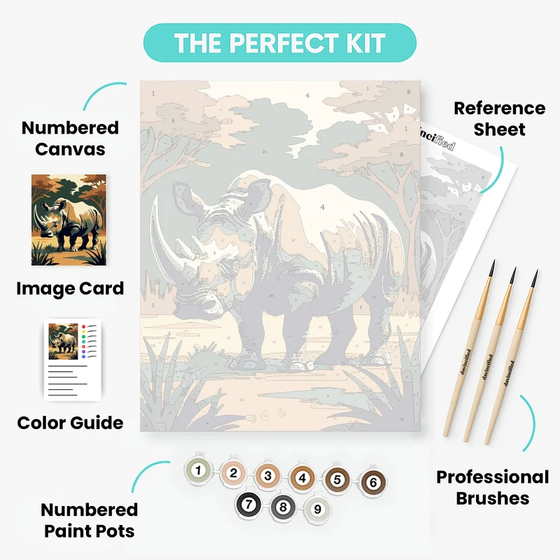 Rhinoceros in the Savanna - Paint by Numbers Kit