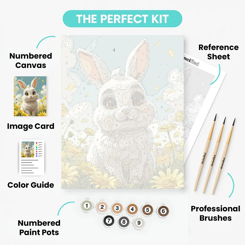Adorable White Bunny in Sunny Flower Field - Paint by Numbers Kit
