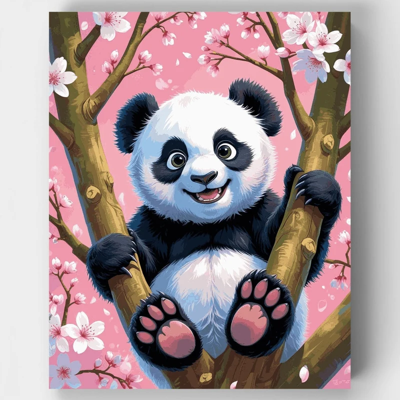 Adorable Panda in Cherry Blossoms - Paint by Numbers Kit
