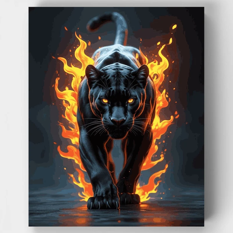Flaming Black Panther - Paint by Numbers Kit