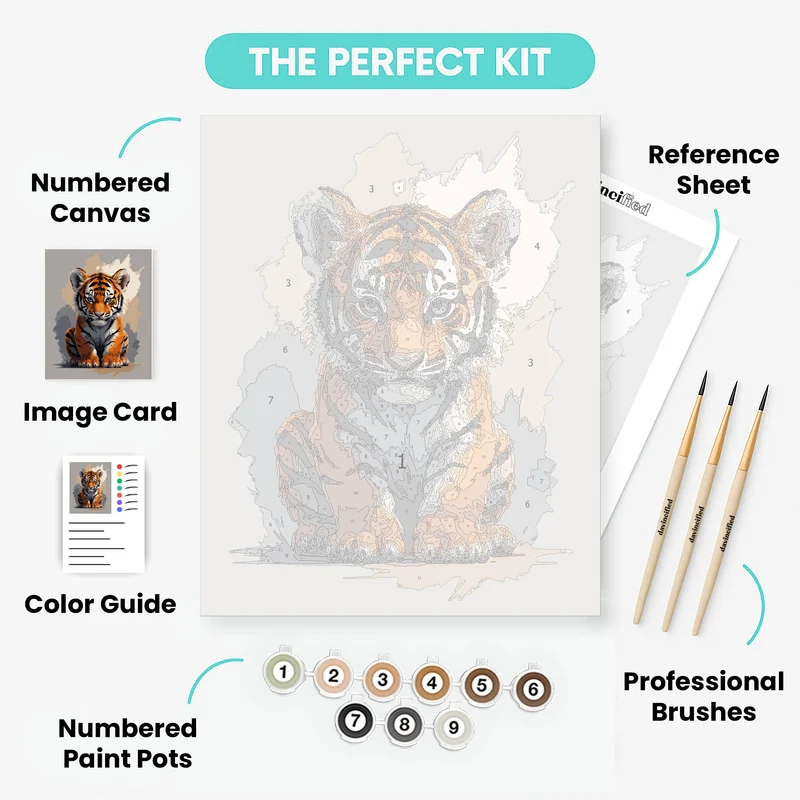Adorable Tiger Cub with Blue Eyes - Paint by Numbers Kit