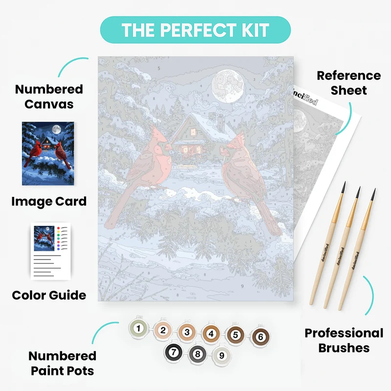 Cardinals in Winter Moonlight - Paint by Numbers Kit