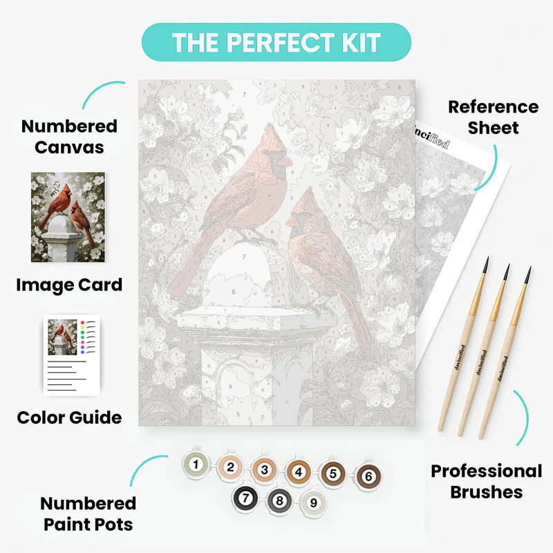 Cardinals on Garden Post - Paint by Numbers Kit