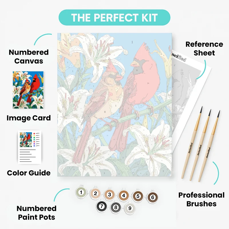 Cardinals and White Lilies - Paint by Numbers Kit