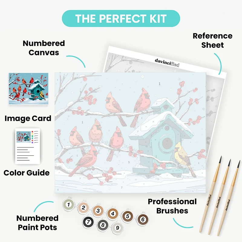 Winter Cardinals and Birdhouse - Paint by Numbers Kit