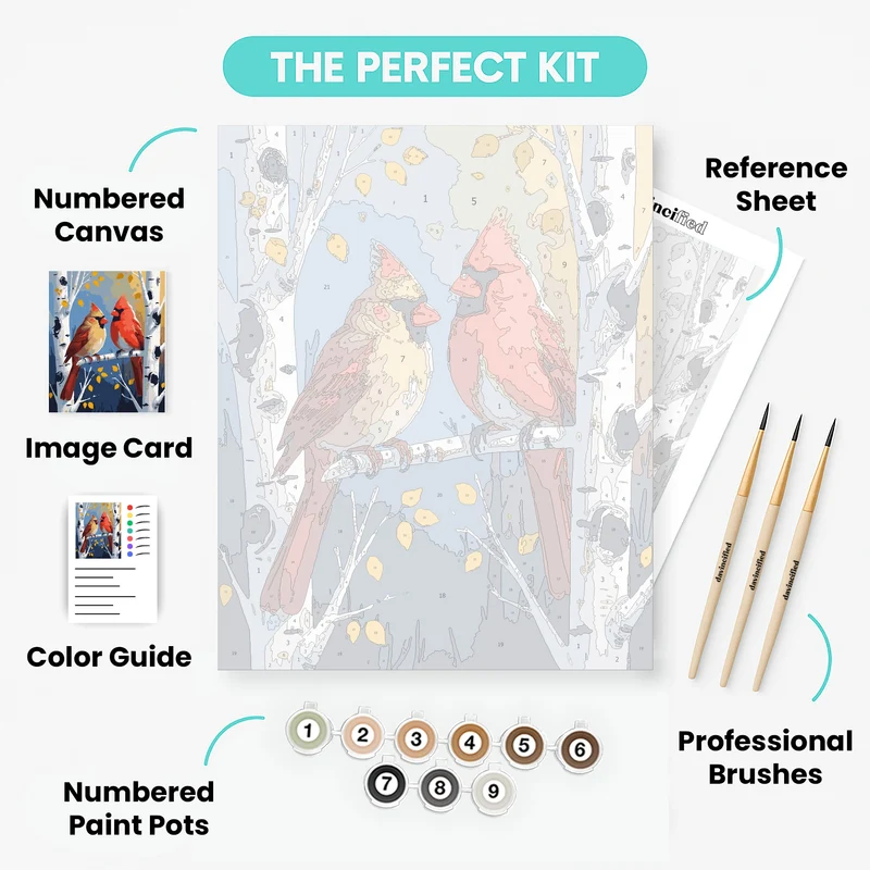 Cardinal Pair in Birch Trees - Paint by Numbers Kit