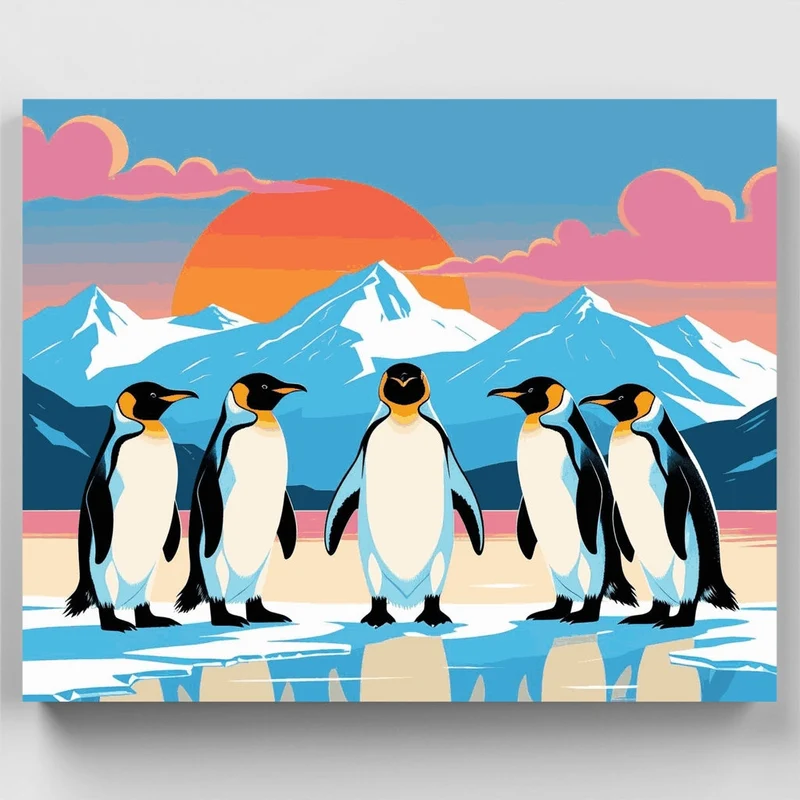Majestic Penguins at Sunset - Paint by Numbers Kit