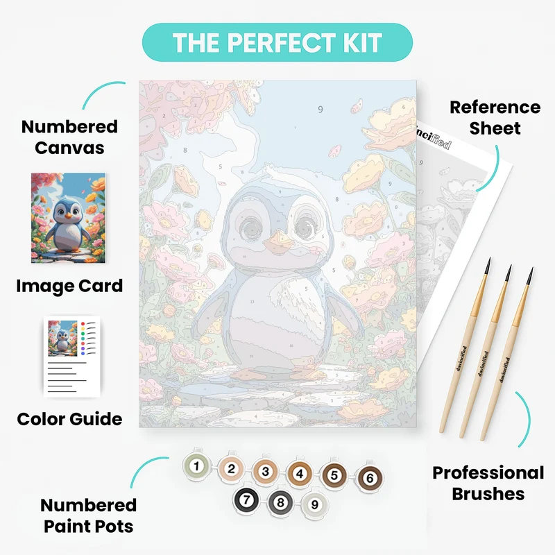 Adorable Penguin in Flower Garden - Paint by Numbers Kit