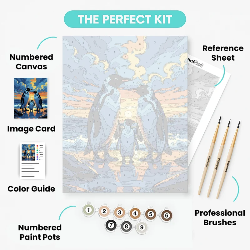 Penguin Family Sunset - Paint by Numbers Kit