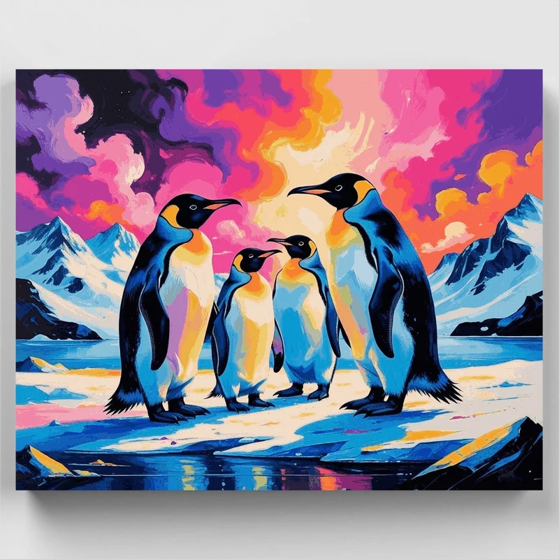 Penguins Under Aurora Sky - Paint by Numbers Kit