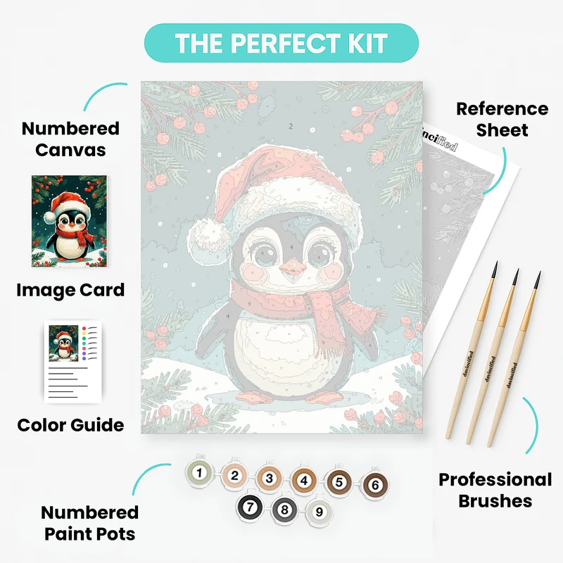 Adorable Christmas Penguin - Paint by Numbers Kit