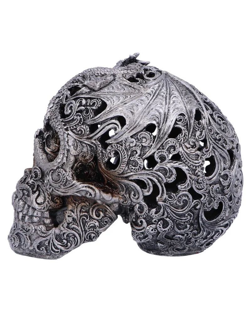 Gravierter Drakos Totenschädel mit Drachenmotiv 19,5cm