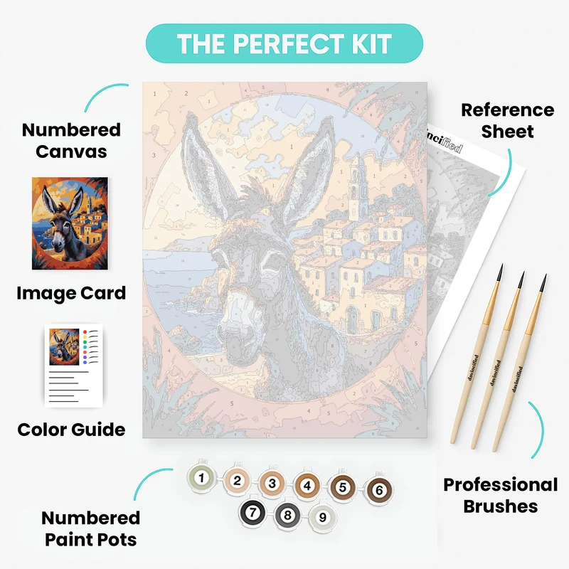 Donkey in Mediterranean Village - Paint by Numbers Kit
