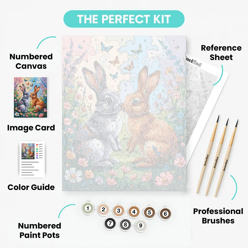 Two Bunnies in a Spring Meadow - Paint by Numbers Kit