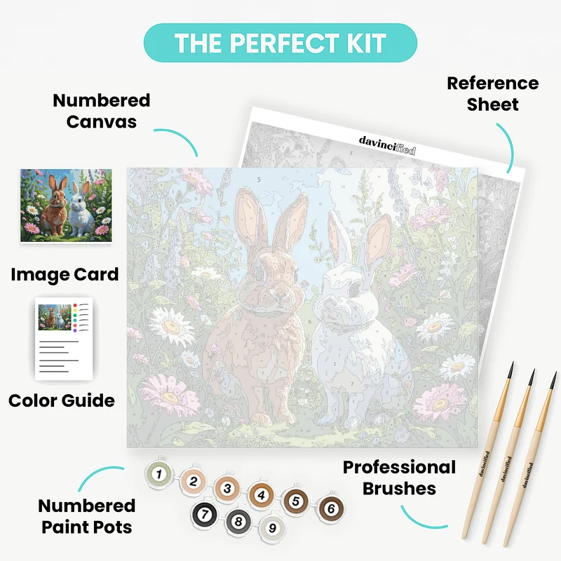 Two Adorable Bunnies in a Wildflower Meadow - Paint by Numbers Kit