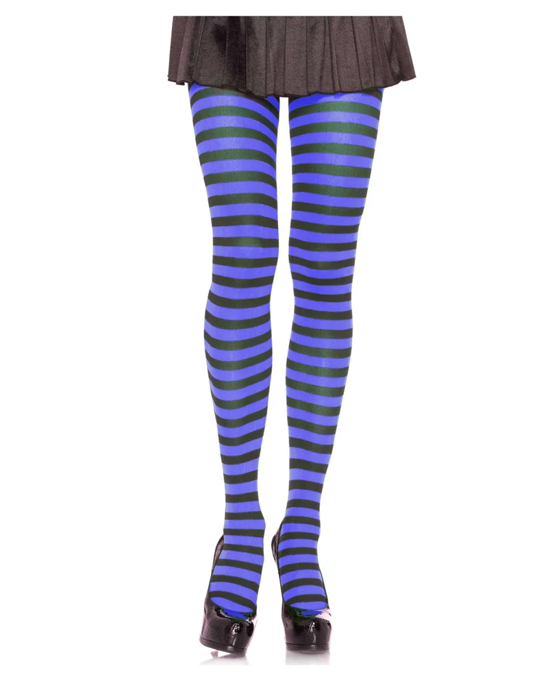 Gestreifte Strumpfhose Schwarz & Royal Blau