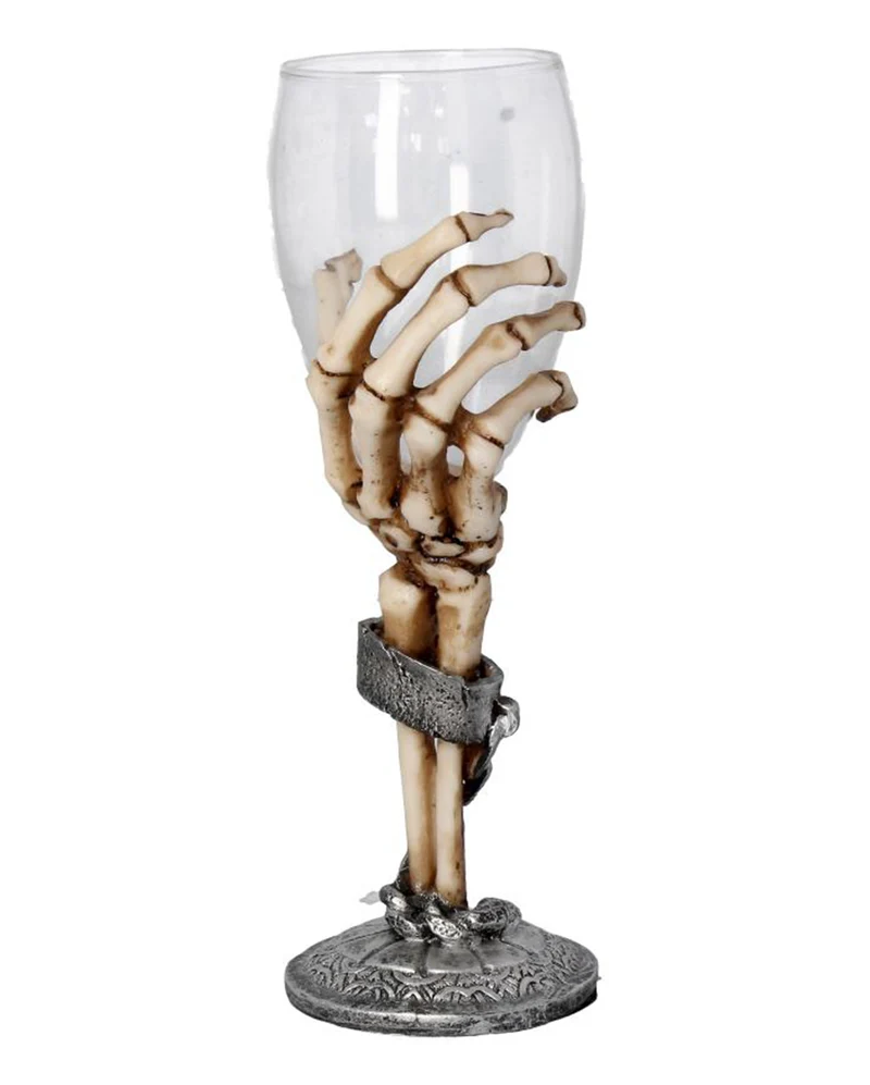 Knochenhand mit Trinkglas 21cm
