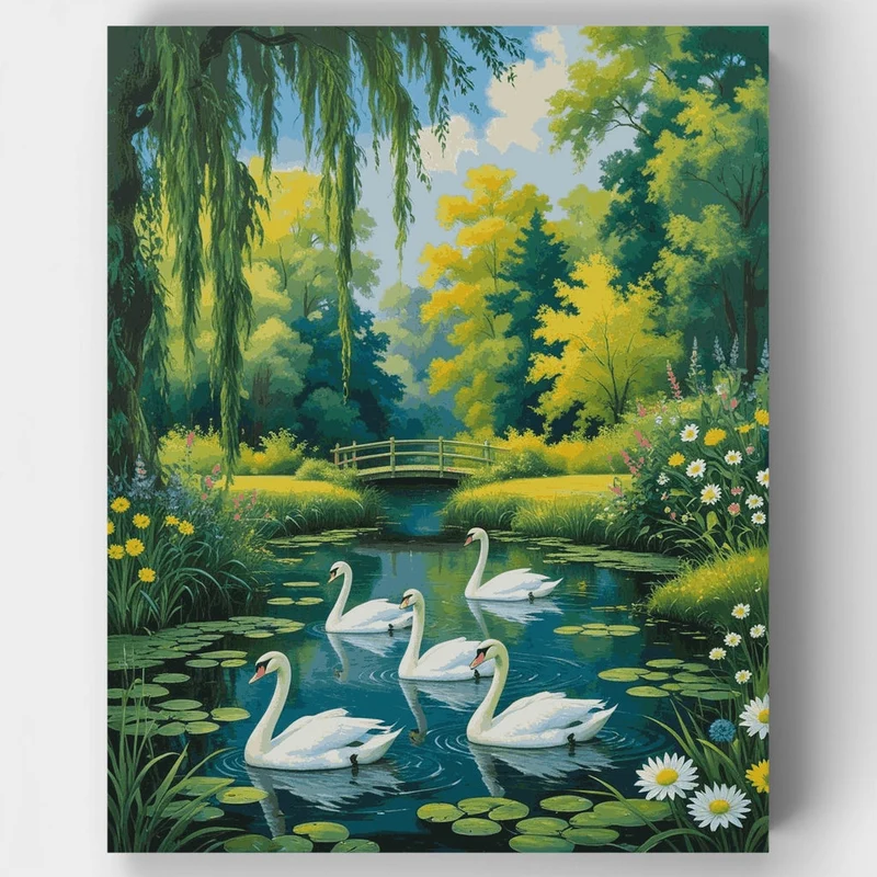 Swans on a Tranquil Pond - Paint by Numbers Kit