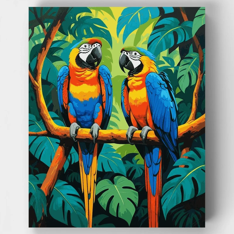 Tropical Macaws on Branch - Paint by Numbers Kit