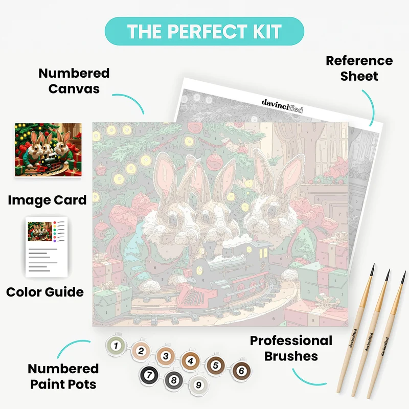 Christmas Bunnies with Toy Train - Paint by Numbers Kit